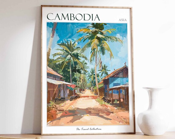 Cambodia Poster Cambodia Travel Print Tropical Decor Cambodian Travel Poster Asian Decor Oriental Art Cambodian Decor Cambodian Gift