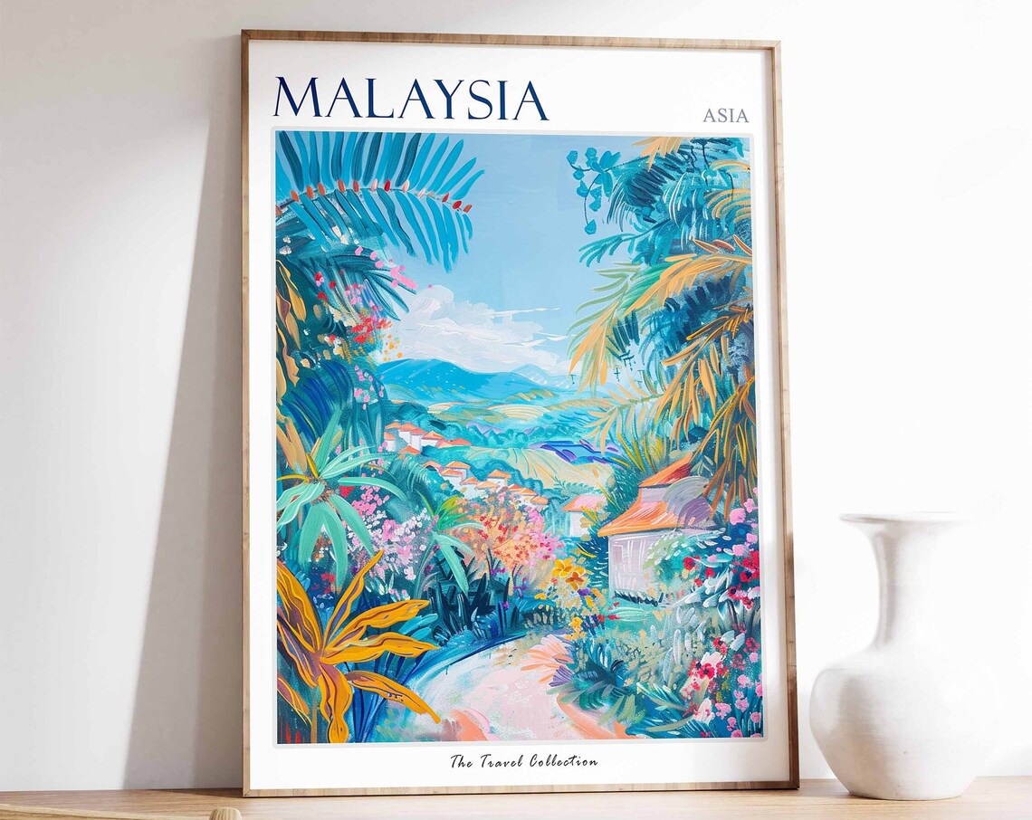 Malaysia Asia Tropical Village Path Palms Bright Jungle Poster