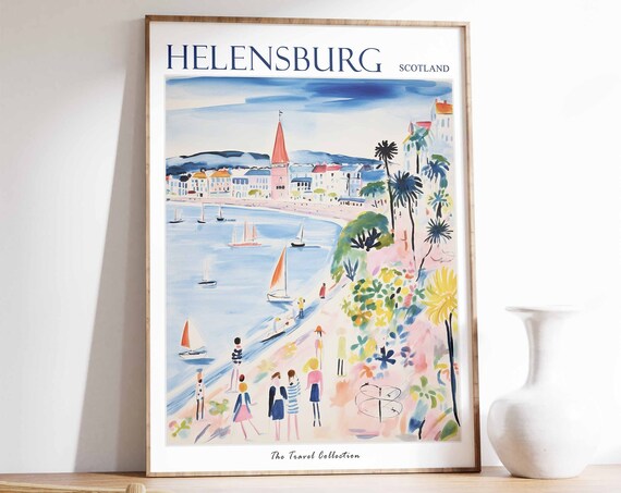 Helensburgh Poster Helensburgh Travel Print Scotland Travel Poster Scottish Decor Tropical Decor Sea Print Helensburgh Travel Poster