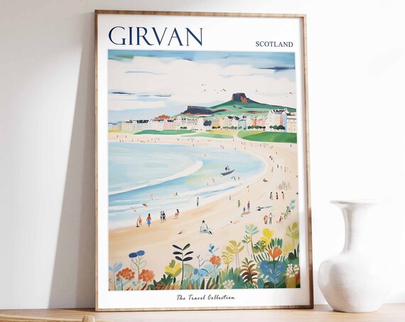 Girvan Poster Girvan Travel Print Scotland Travel Poster Scottish Decor Tropical Decor Sea Print Girvan Gift Girvan Travel Poster