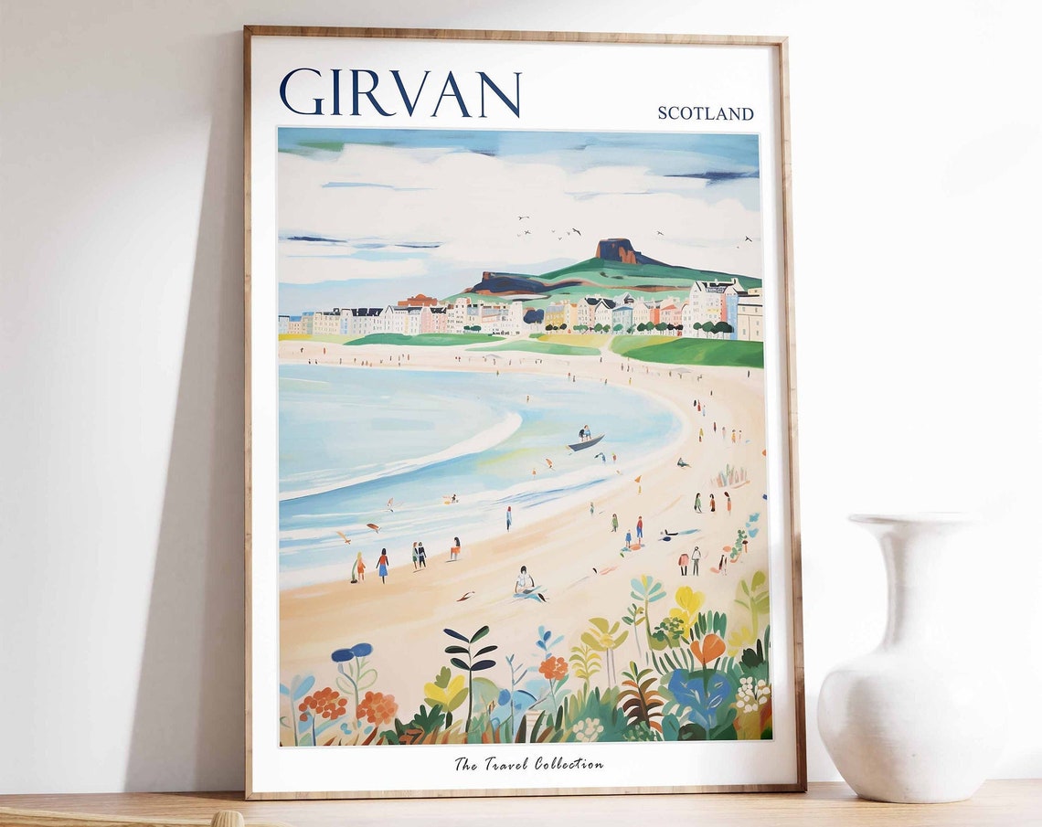 Girvan Scotland Sandy Beach Crag Topped Hill Bathing Day Poster
