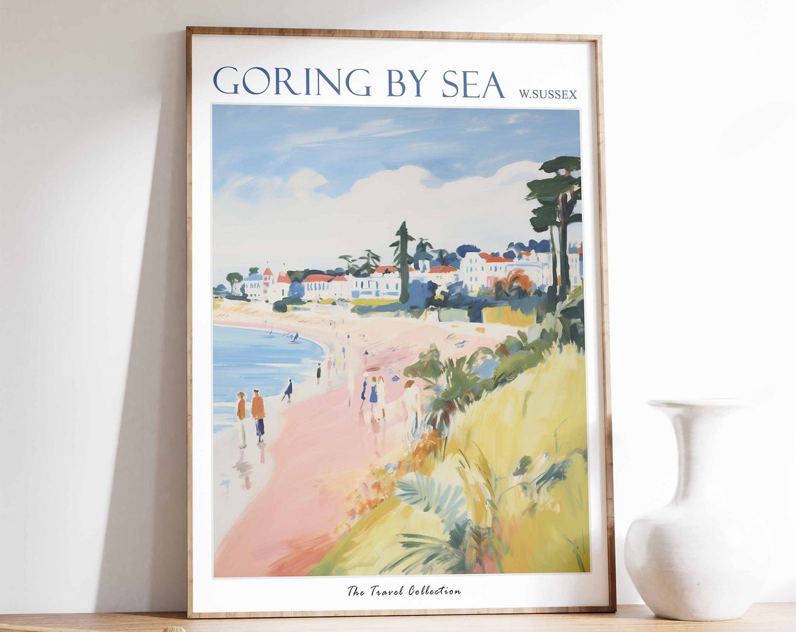 Goring By Sea Poster Goring By Sea Travel Print West Sussex Travel Poster British Decor Tropical Decor Sea Print Goring By Sea Gift