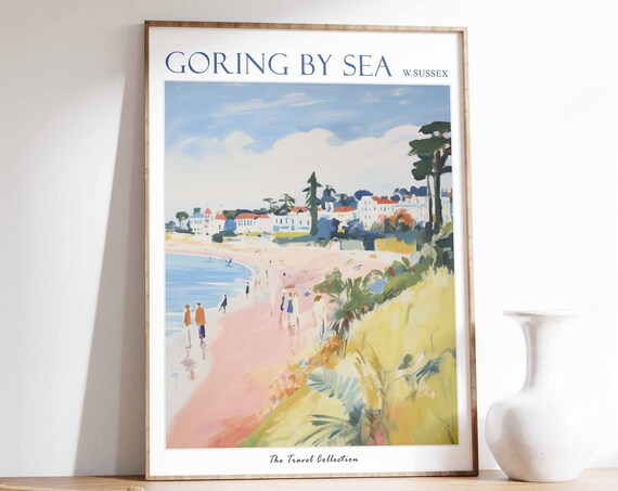 Goring By Sea Poster Goring By Sea Travel Print West Sussex Travel Poster British Decor Tropical Decor Sea Print Goring By Sea Gift