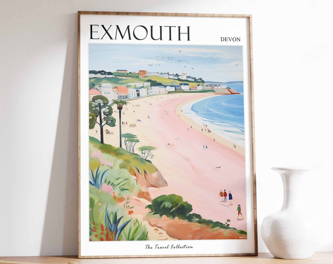 Exmouth Devon Pink Sand Bay Cliff Path Seaside Beach Travel Poster