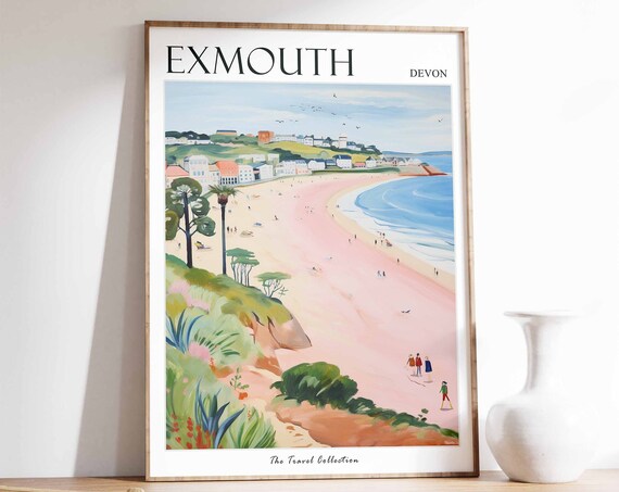Exmouth Poster Exmouth Travel Print Devon Travel Poster British Decor Tropical Decor Sea Print Exmouth Gift Exmouth Travel Poster