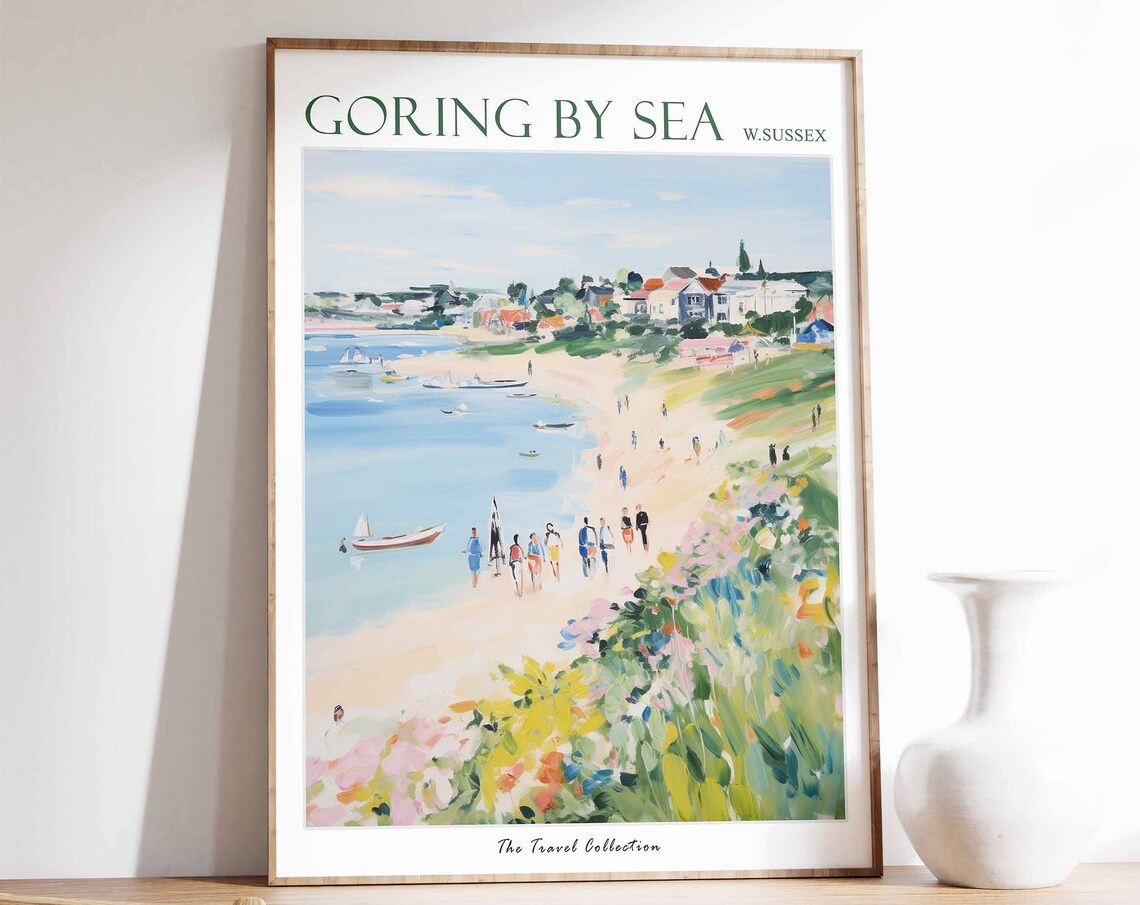 Goring By Sea West Sussex Flowered Hillside Cove Beach Town Poster