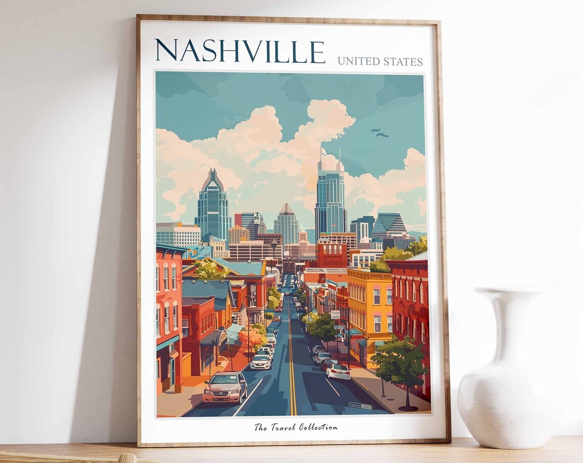 Nashville United States Skyline Broadway Street Music City Poster