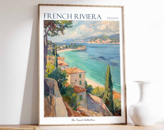 French Riviera Poster French Riviera Travel Print French Travel Poster Tropical Decor Beach Art Travel Gift Floral Print Coastal Art