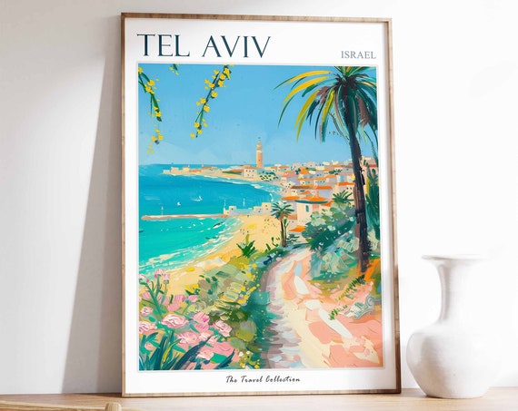 Tel Aviv Poster Tel Aviv Travel Print Israeli Decor Jewish Wall Art Israel Travel Poster Israel Gift Tel Aviv Art Jewish Gift