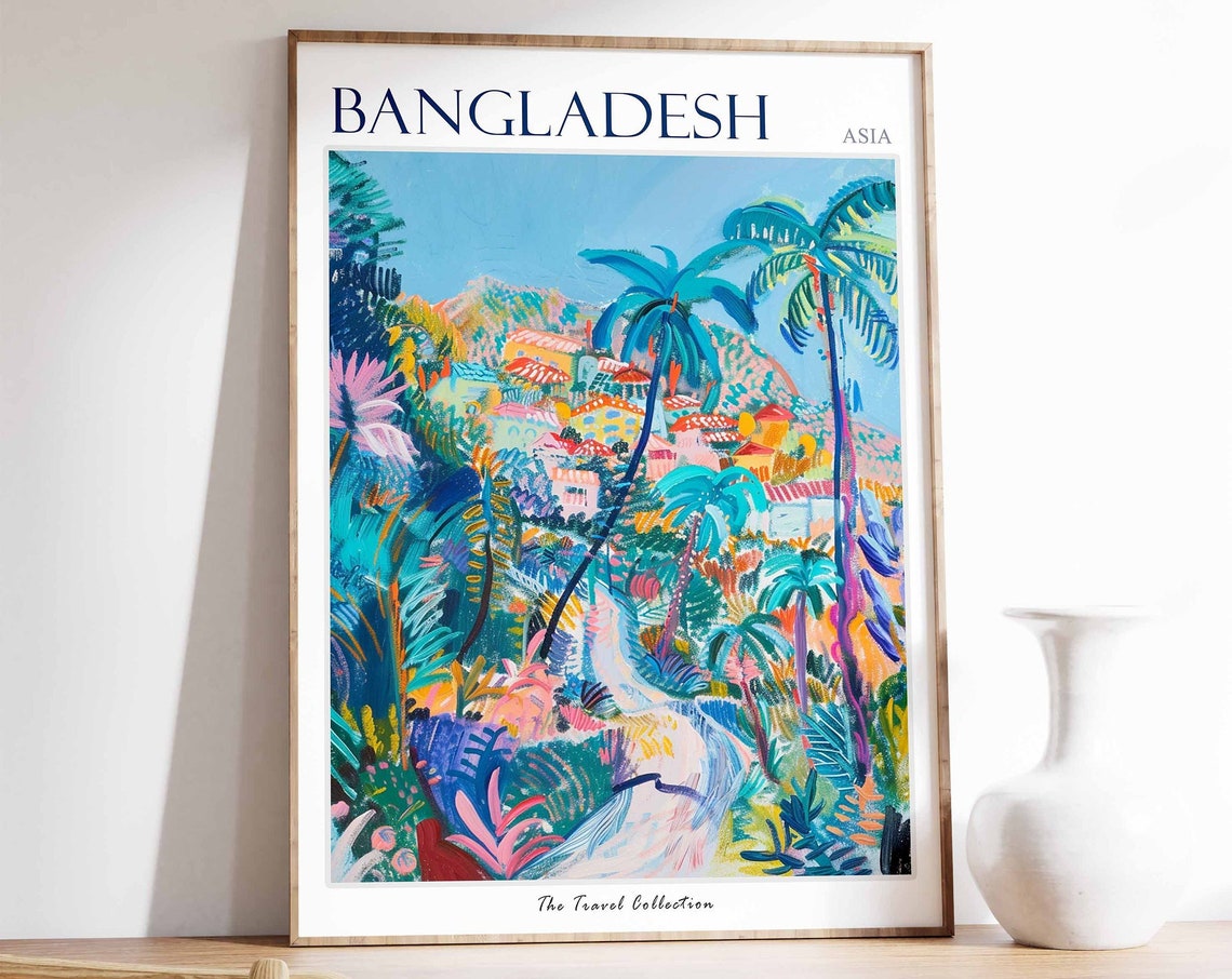 Bangladesh Poster Bangladesh Travel Print Islamic Travel Poster Islamic Decor Middle Eastern Art Travel Gift Floral Print