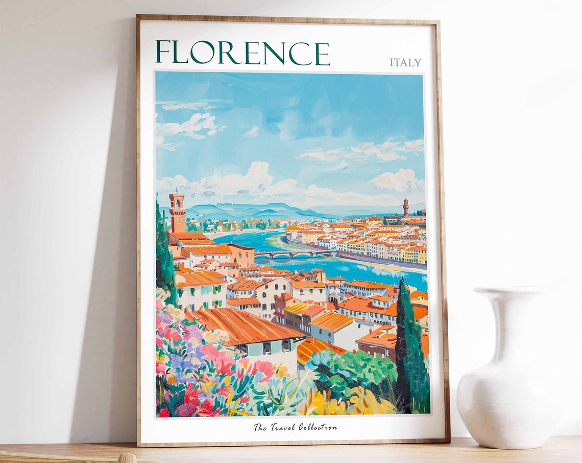 Florence Italy Arno River Rooftops Panoramic Travel Collection Poster