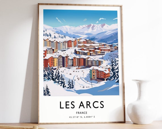 Les Arcs France Skiing Travel Poster, Ski Print
