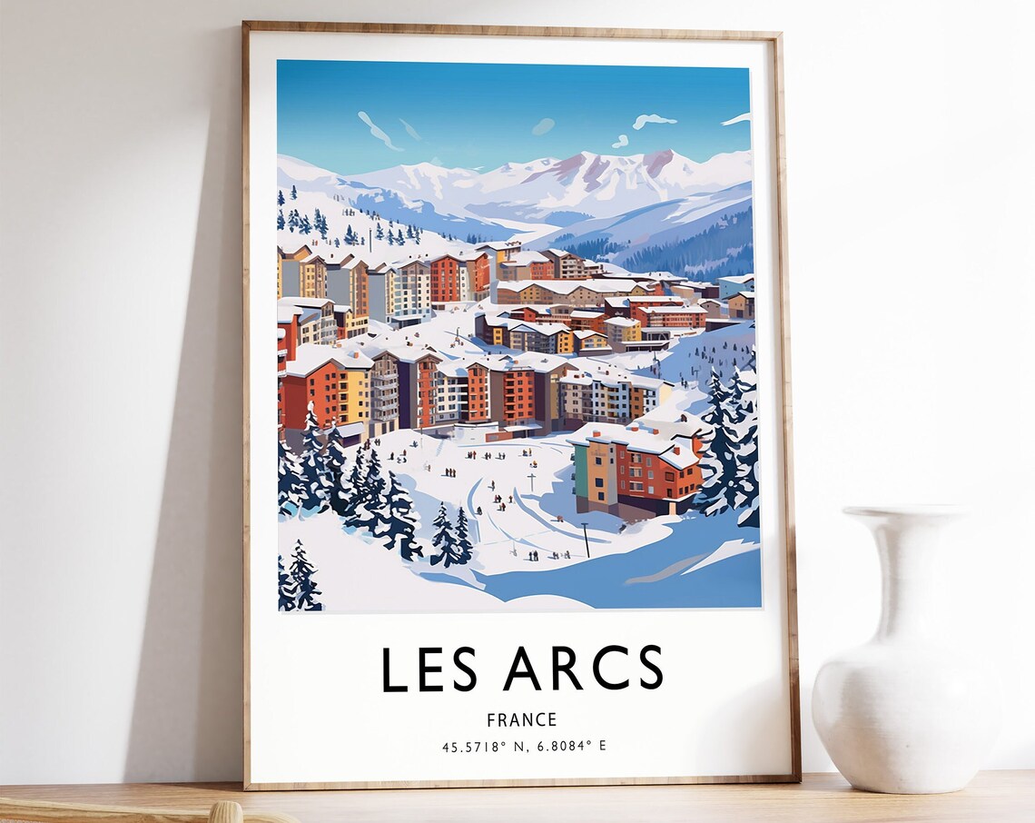 Les Arcs France Skiing Travel Poster, Ski Print