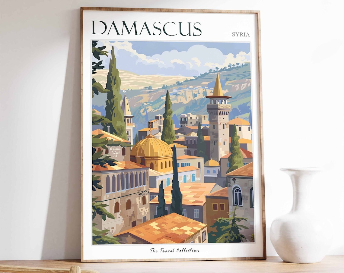 Damascus Travel Poster, Tropical Decor City Print
