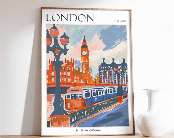 London Poster London Travel Print Tropical Decor City Wall Art British Decor England Travel Print London Gift London Travel Poster
