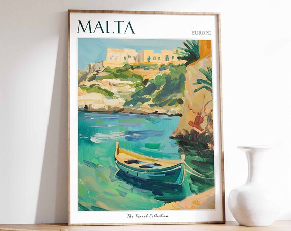 Malta Poster Malta Travel Print Tropical Decor Sea Wall Art European Decor Europe Travel Print Malta Gift Malta Travel Poster