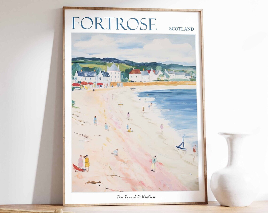Fortrose Scotland Sandy Beach Village Seaside Travel Art Poster