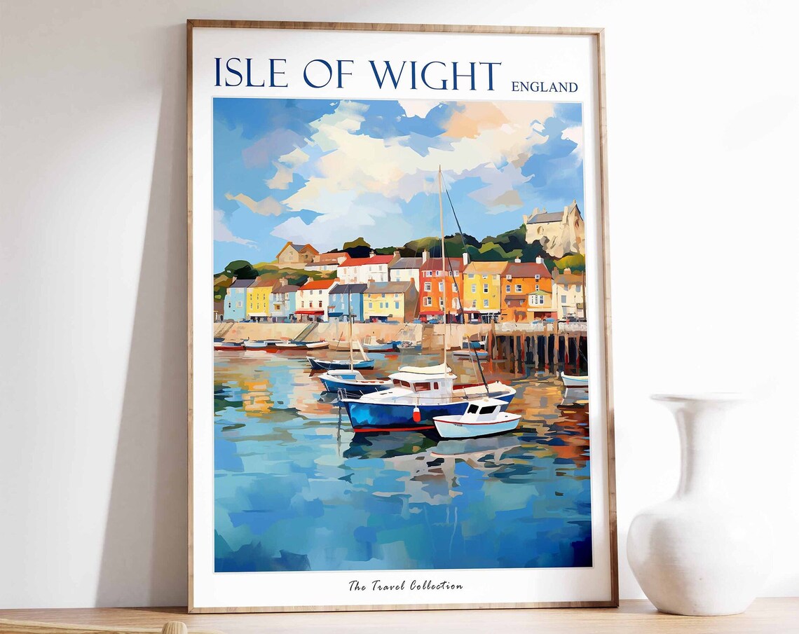 Isle of Wight England Colorful Harbor Boats and Seafront Poster