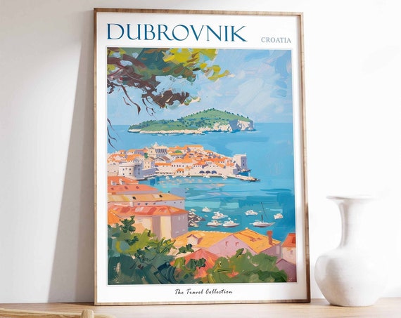 Dubrovnik Travel Poster, Croatia Tropical Decor