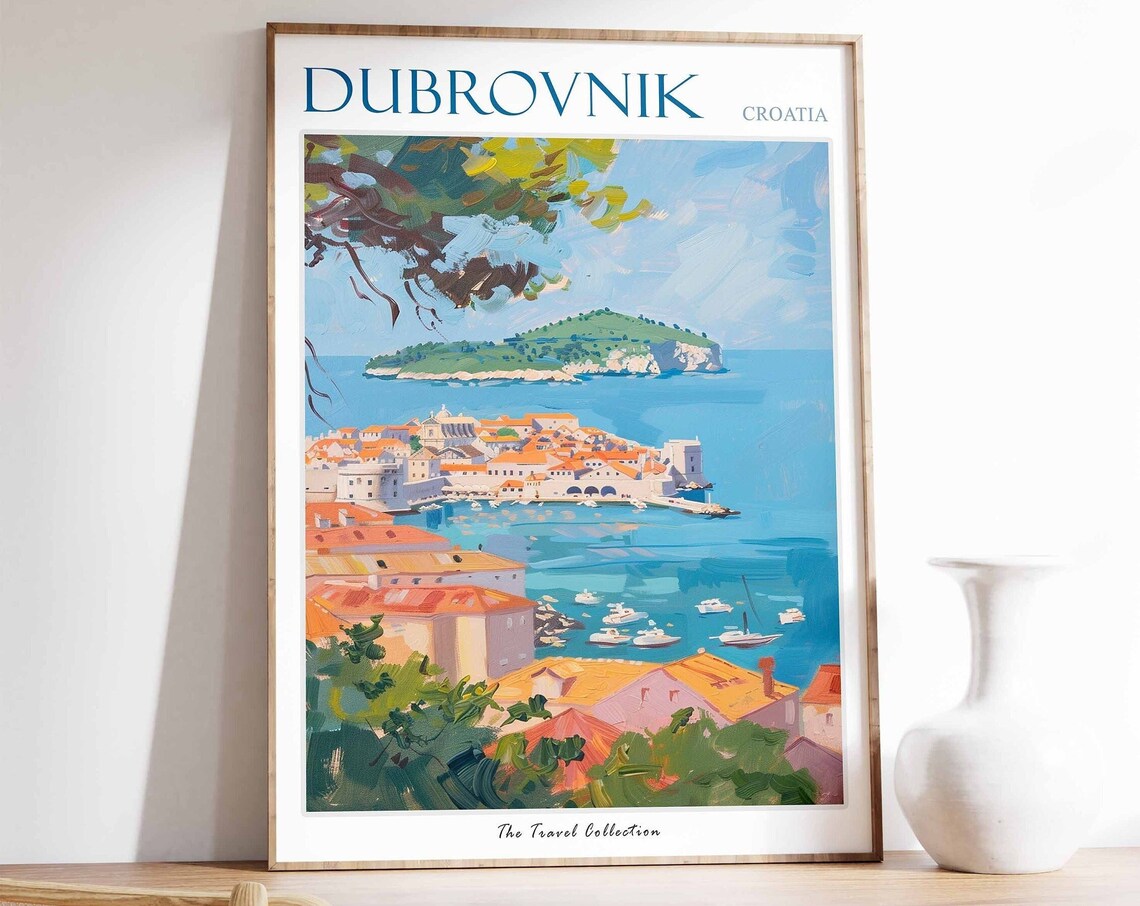 Dubrovnik Travel Poster, Croatia Tropical Decor
