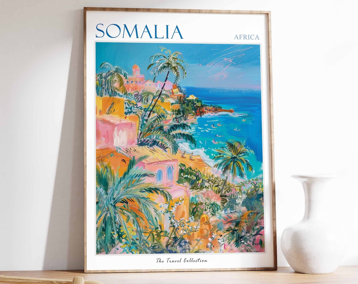 Somalia Africa Tropical Coastal City Palm Tree Travel Poster