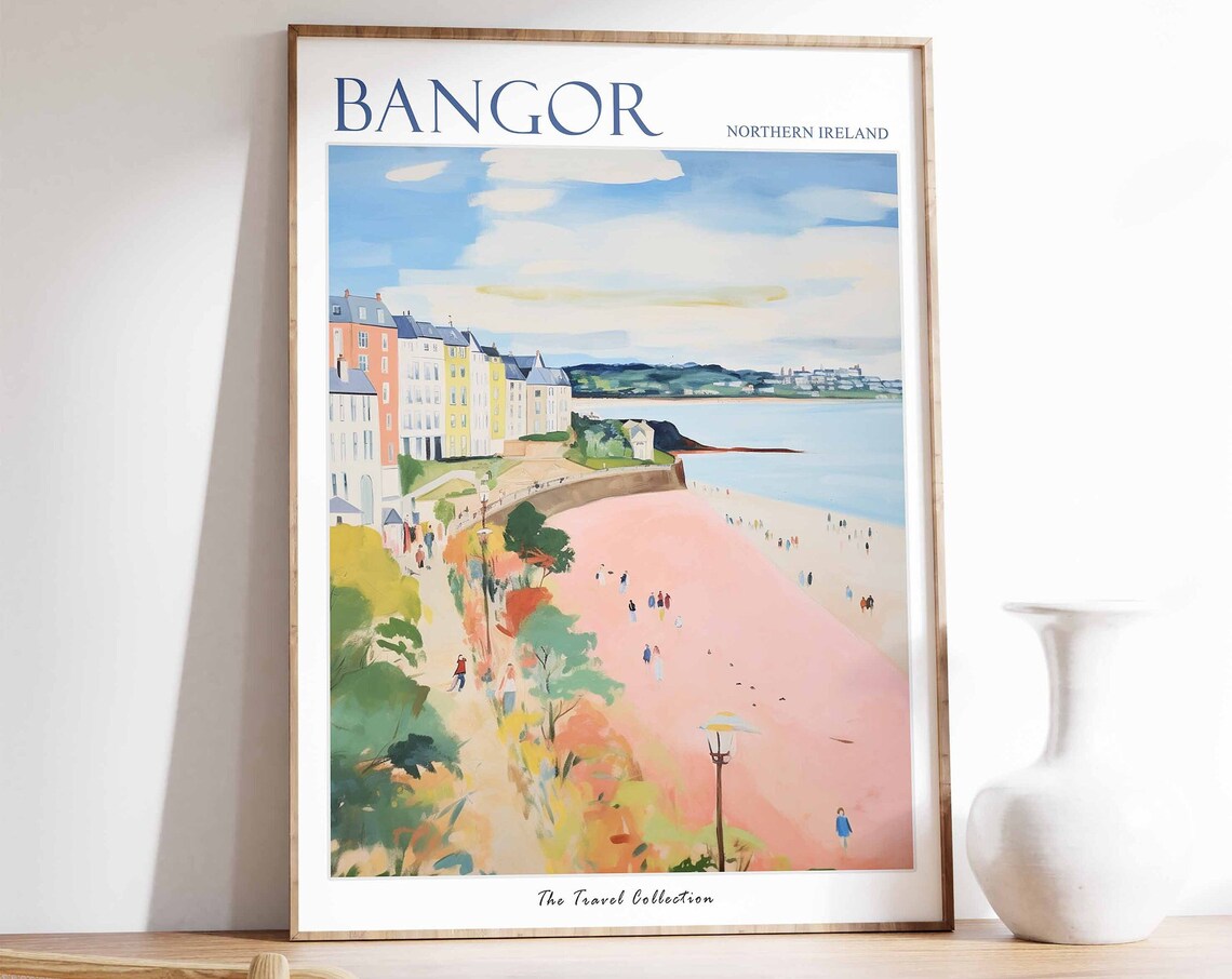 Bangor Poster Bangor Travel Print Northern Ireland Poster Irish Travel Poster Beach Art Bangor Gift Coastal Decor Seaside Art