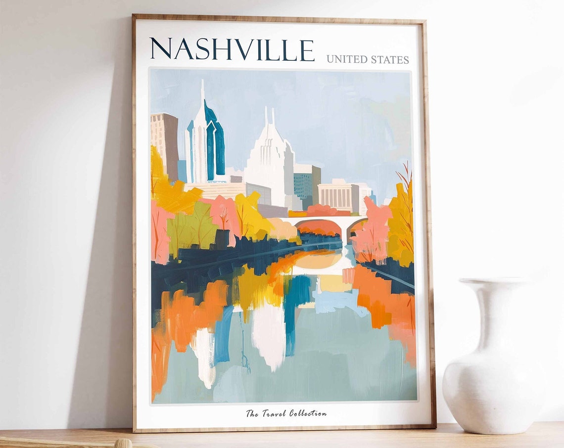 Nashville Travel Poster Nashville Travel Print Tennessee Poster Usa Wall Art Botanical Art Nashville Travel Poster Nashville Gift