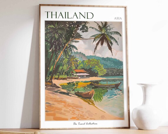 Thailand Poster Thailand Travel Print Thai Decor Oriental Art Tropical Wall Art Botanical Print Thai Gift Thai Wall Art Thailand Art