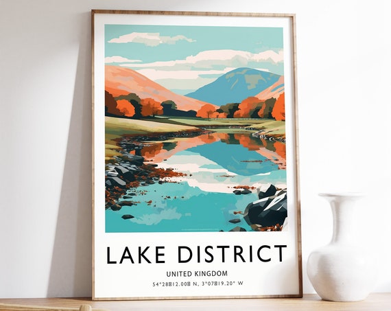 The Lake District Travel Print The Lake District Travel Poster Nature Travel Wall Art Colourful Travel Art Vintage Travel Travel Gift