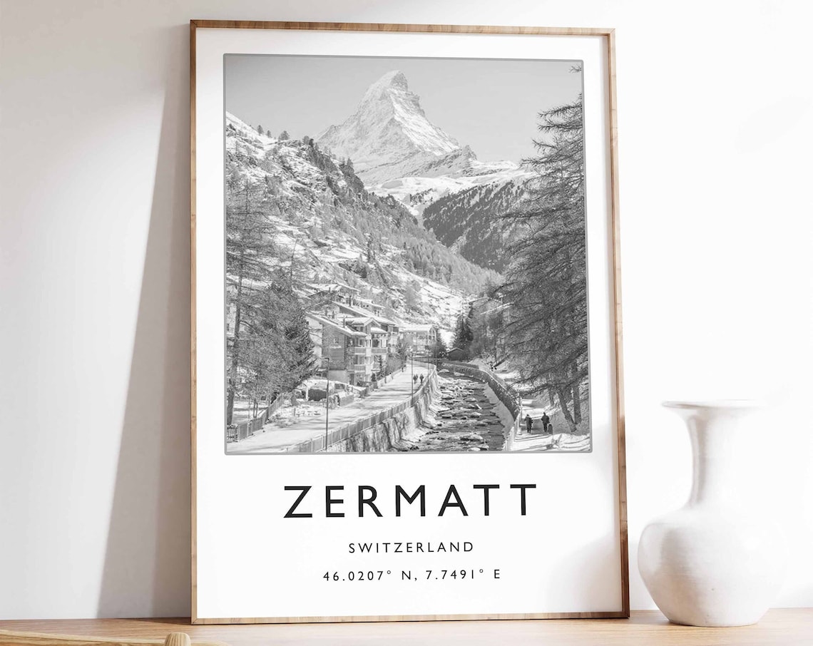 Zermatt Poster Zermatt Ski Print French Skiing Poster Switzerland Skiing Print Zermatt Gift Swiss Wall Art Switzerland Ski Poster