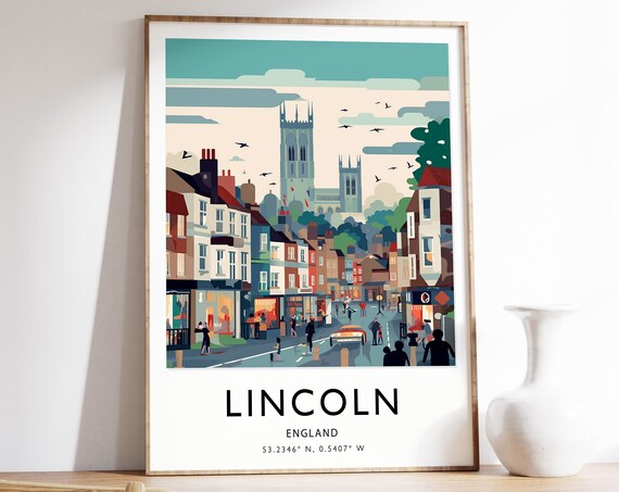 Lincoln Travel Poster, English City Travel Art