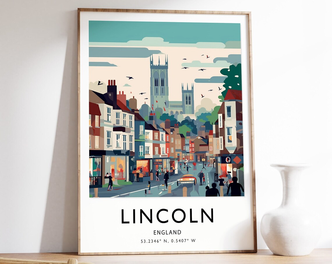 Lincoln Travel Poster, English City Travel Art