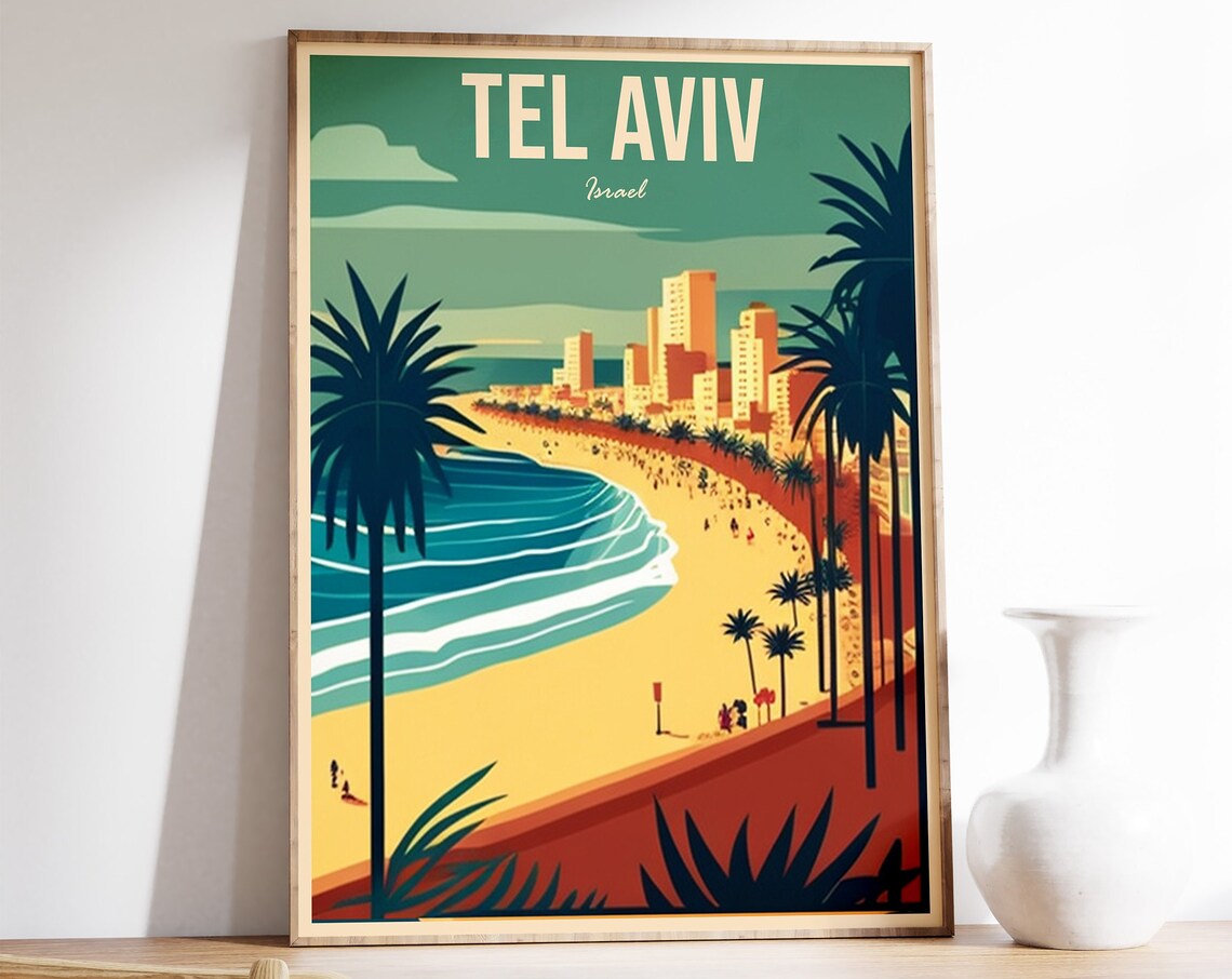 Tel Aviv Vintage Travel Poster, Israel Wall Art