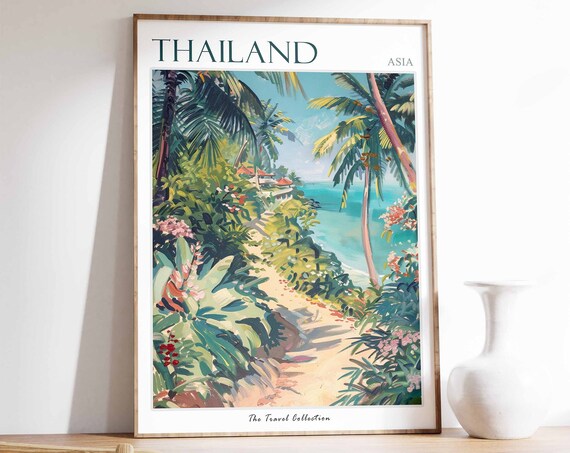 Thailand Poster Thailand Travel Print Thai Decor Oriental Art Tropical Wall Art Botanical Print Thai Gift Thai Wall Art Thailand Art