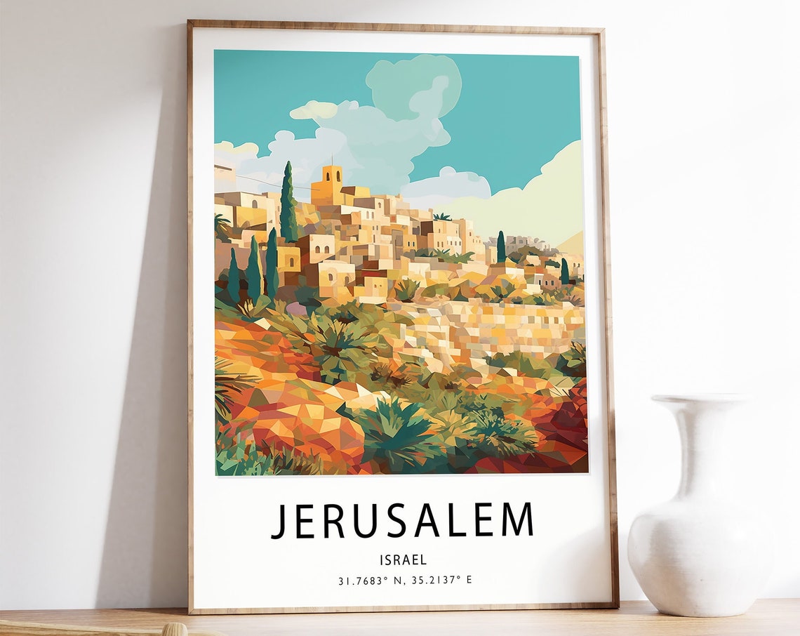 Jerusalem Israel Geometric Old Town Hilltop Art Illustration Poster