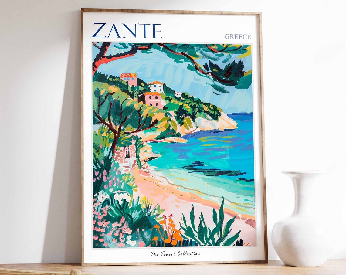 Zante Poster Zante Travel Print Greek Travel Poster Zante Gift Greece Travel Art Tropical Decor Botanical Wall Art Greek Art