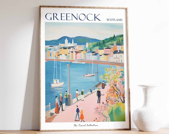 Greenock Poster Greenock Travel Print Scotland Travel Poster Scottish Decor Tropical Decor Greenock Gift Greenock Travel Poster