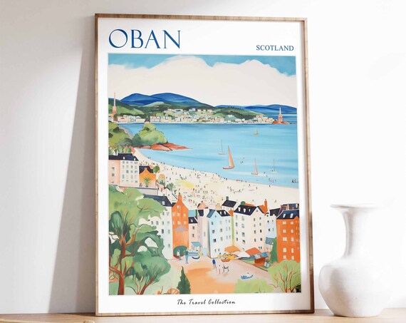 Oban Poster Oban Travel Print Scotland Travel Poster Scottish Decor Tropical Decor Sea Print Oban Gift Oban Travel Poster