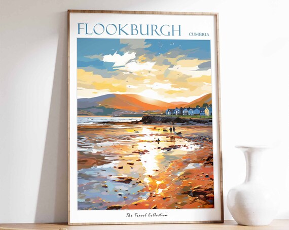 Flookburgh Poster Flookburgh Travel Print Cumbria Travel Poster British Decor Tropical Decor Sea Print Flookburgh Gift