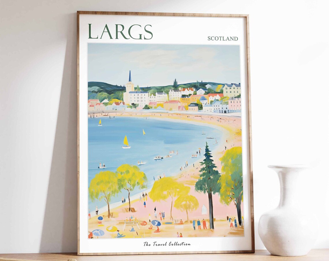 Largs Scotland Seaside Beach Sailboats Sunny Colorful Art Poster