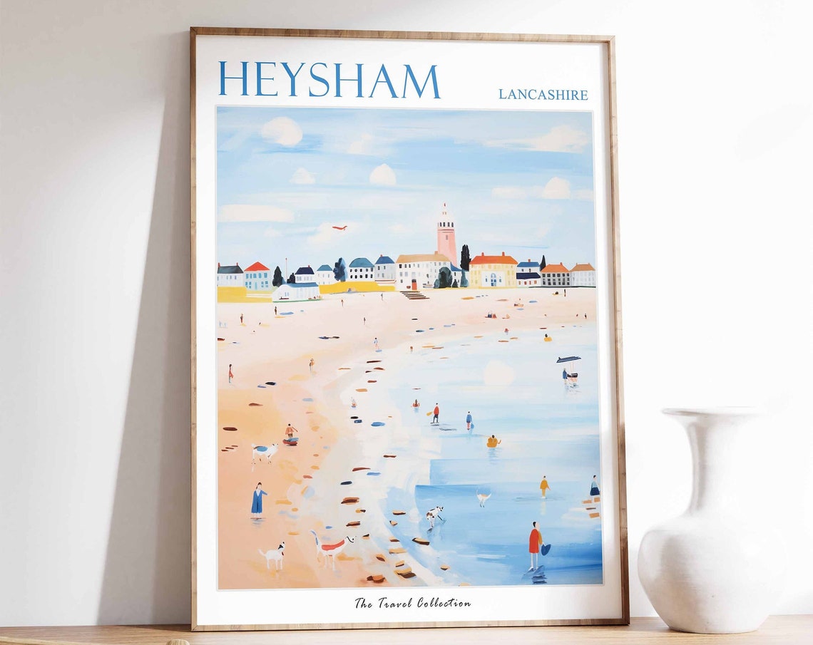 Heysham Lancashire Sandy Beach Dogs Tower Town Coast View Poster