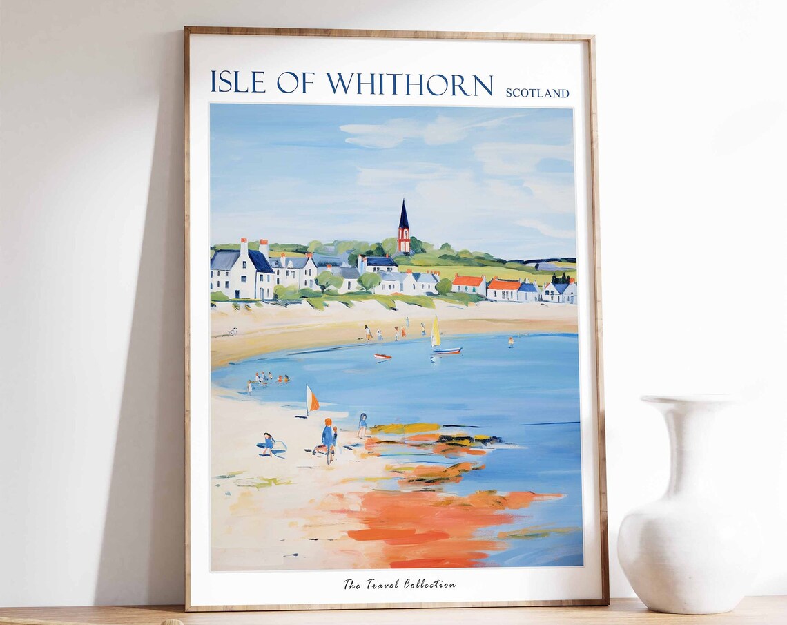 Isle of Whithorn Scotland Village Beach and Church Spire View Poster