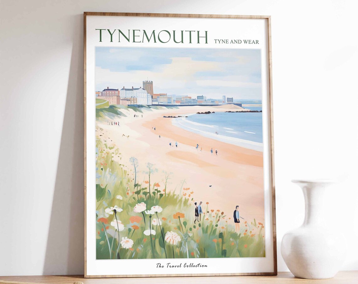Tynemouth Tyne And Wear Beach Wildflower Coastal Art Travel Poster