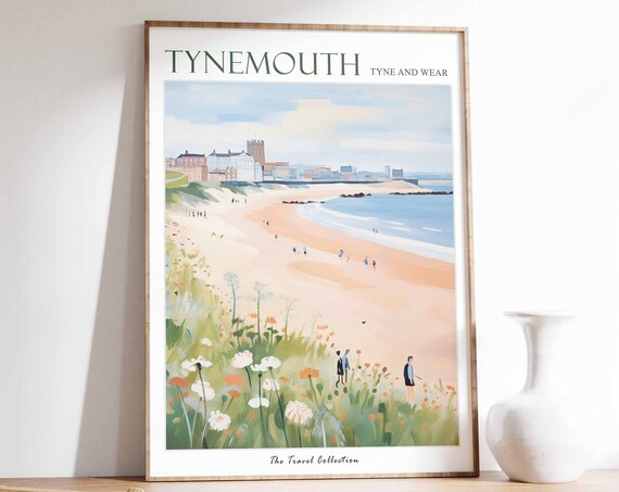 Tynemouth Poster Tynemouth Travel Print Tyne And Wear Travel Poster British Decor Tropical Decor Sea Print Tynemouth Travel Poster