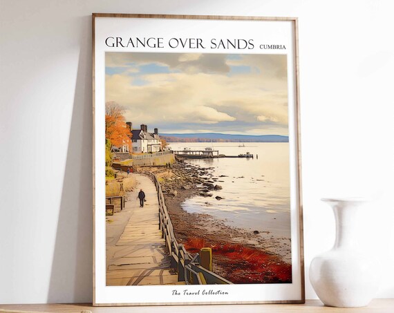 Grange Over Sands Poster Grange Over Sands Travel Print Cumbria Travel Poster British Decor Tropical Decor Grange Over Sands Gift