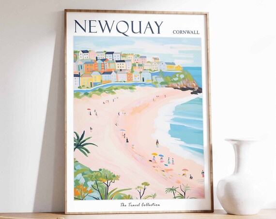 Newquay Poster Newquay Travel Print Cornwall Travel Poster British Decor Tropical Decor Sea Print Newquay Gift Newquay Travel Poster