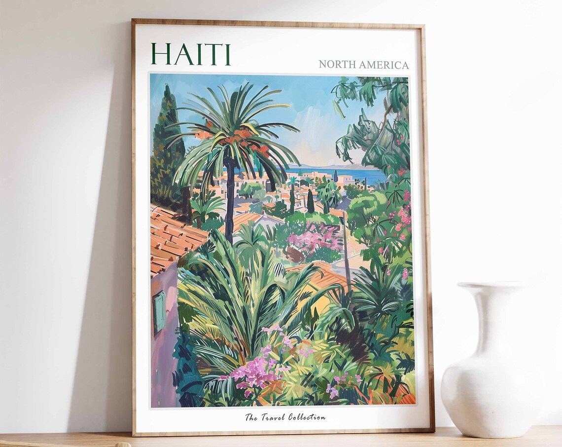 Haiti Tropical Garden Palm Trees Illustration Travel Collection Poster