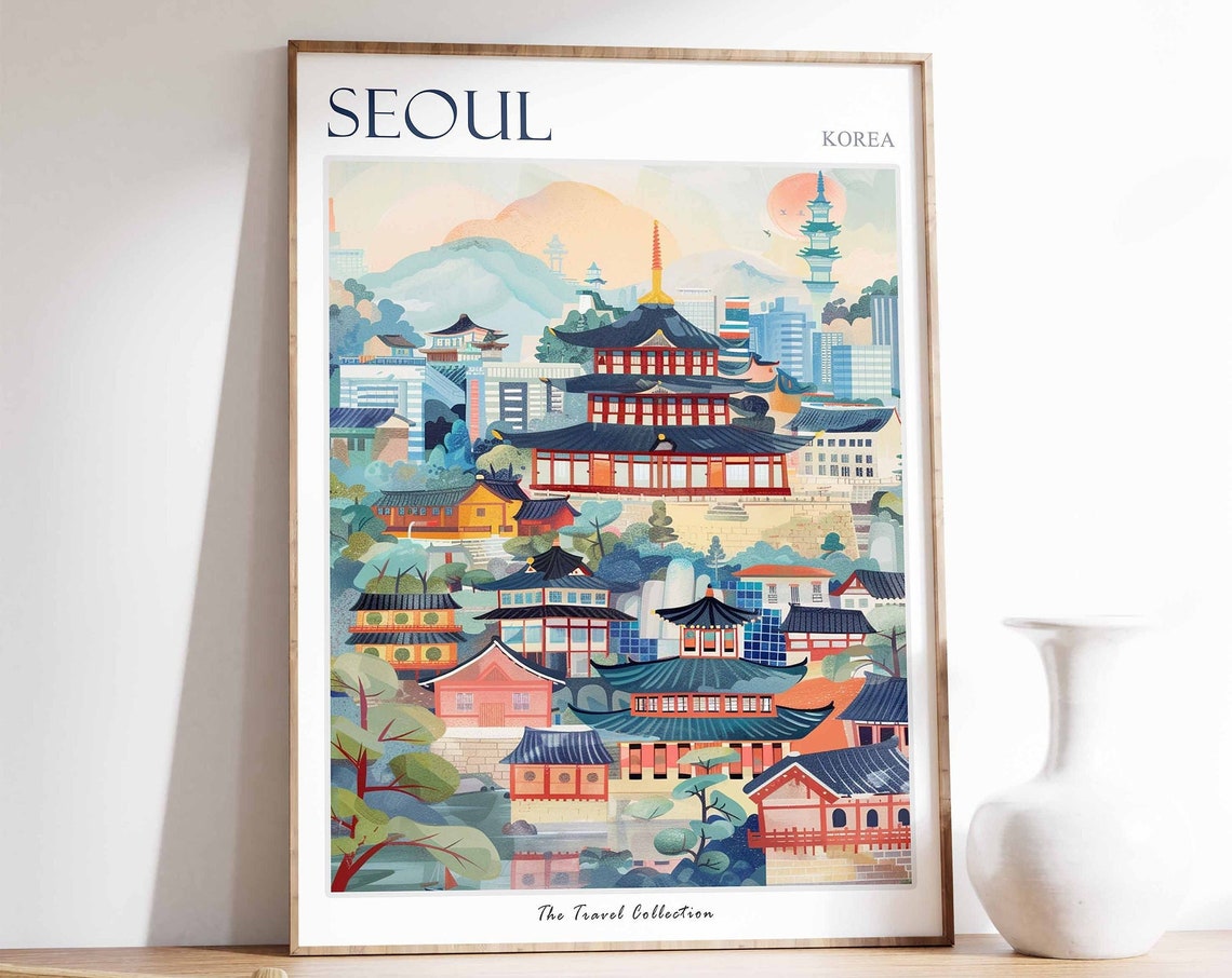 Seoul Poster Seoul Travel Print Tropical Decor City Wall Art Korean Decor Korea Travel Print Seoul Gift Seoul Travel Poster