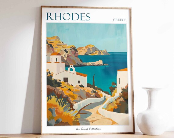 Rhodes Poster Rhodes Travel Print Greek Travel Poster Greek Decor Tropical Decor Rhodes Print Rhodes Gift Greece Travel Poster