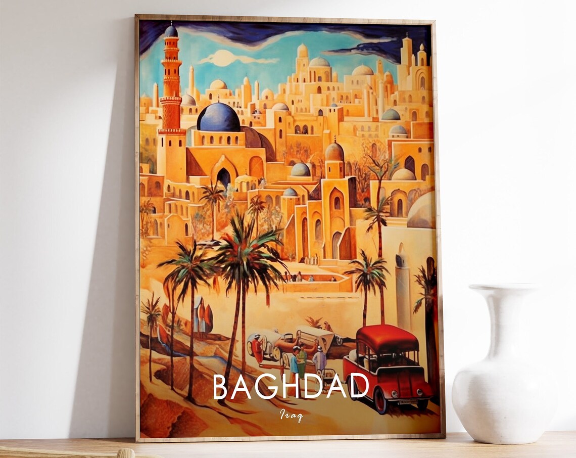 Baghdad Iraq Golden Old City Domes Minarets Vintage Poster Art